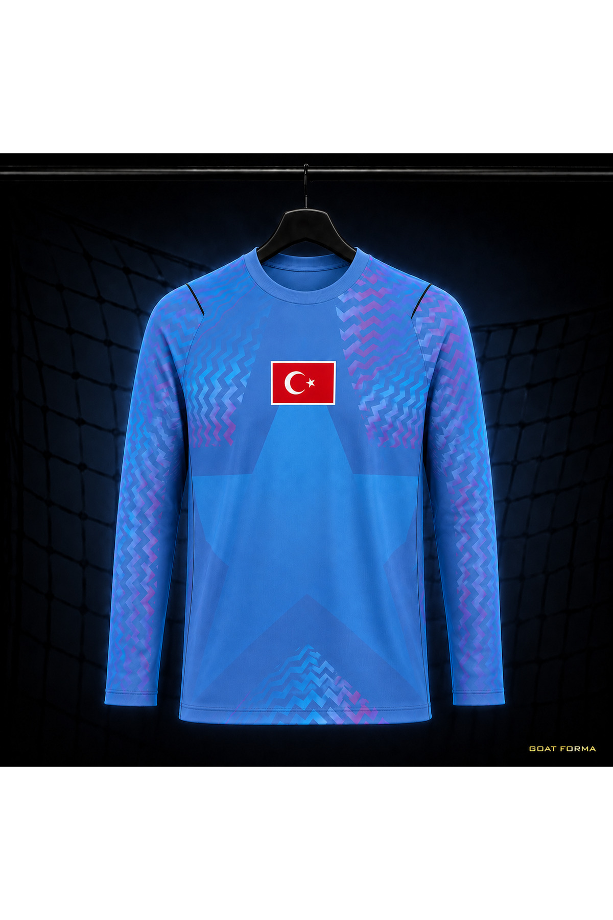 Mavi Türkiye Temalı Uzun Kollu Kaleci Forma ve Şort Takımı - Görsel 2